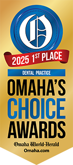 2025 1st Place Dental Practice award badge from Omaha's Choice Awards