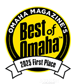 Omaha Magazine Best of Omaha 2025 First Place award badge in yellow and black.