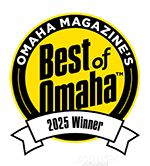 Best of Omaha 2025 Winner award badge from Omaha Magazine in yellow and black.